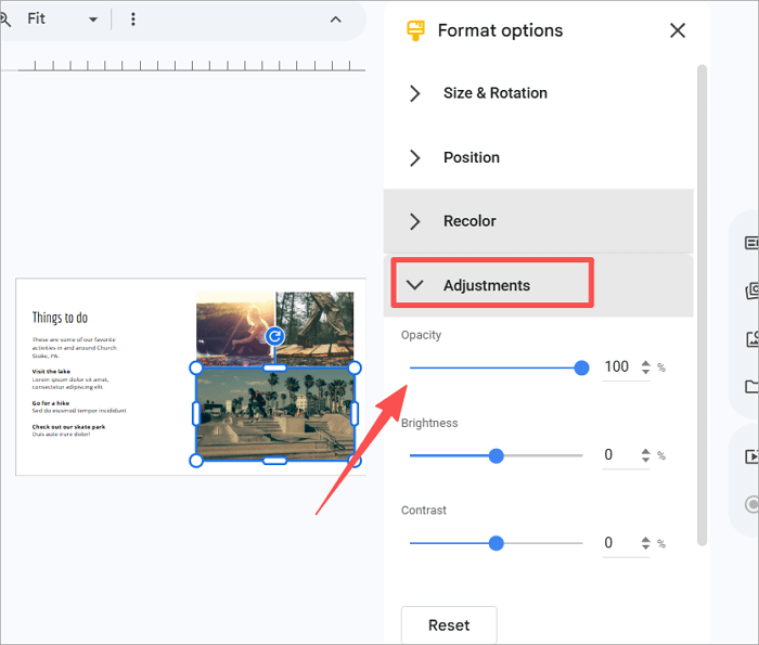4 open adjustments settings