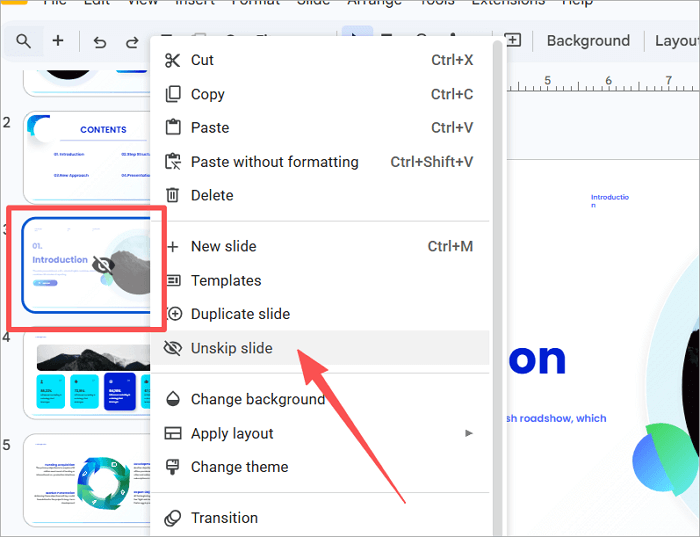 unhide slides in google slides