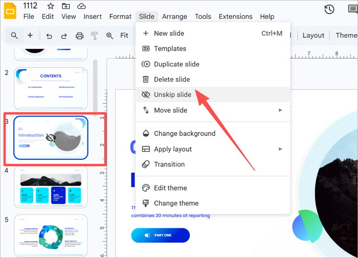 unhide slides using toolbar