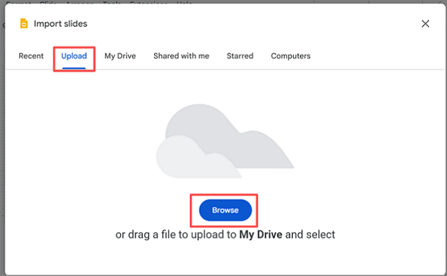 click browse to import the presentation