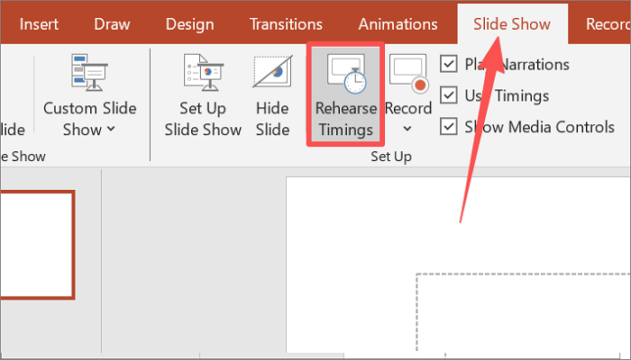 click rehearse timings in slide show