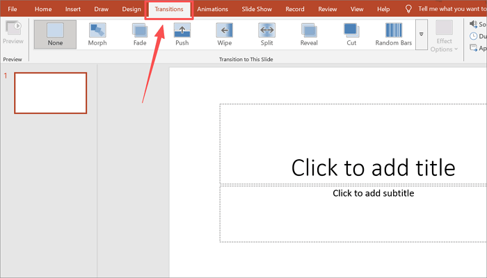 go to the transitions tab in powerpoint