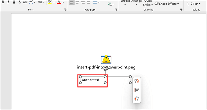 highlight the anchor text or object
