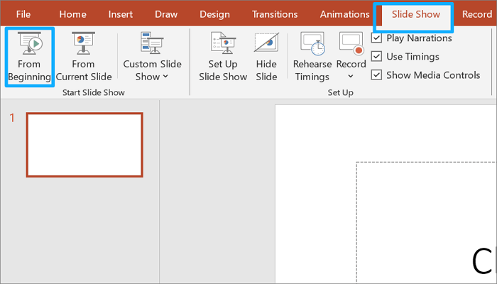 preview your presentation from beginning