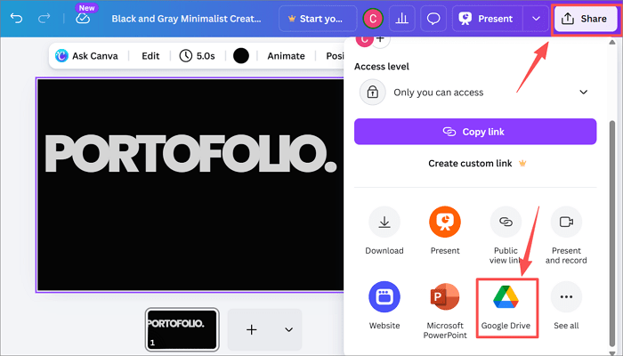 select google drive from sharing options
