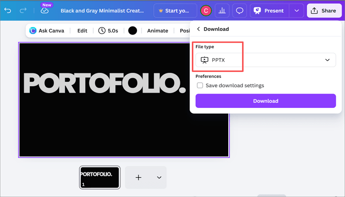 set pptx type and click download