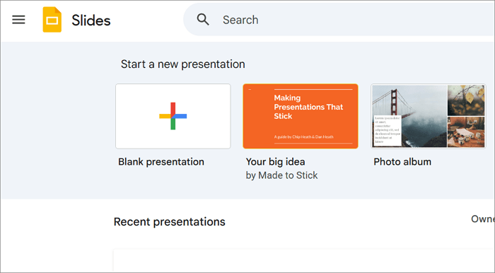start a new presentation