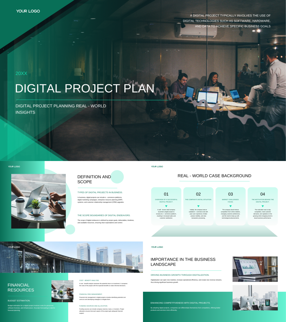 Green Business Style Digitization Project Plan Template for PowerPoint & Google Slides
