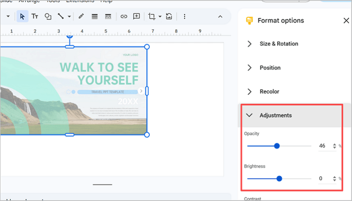 adjust transparency slider