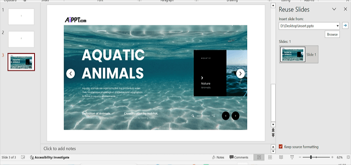 click slides to import