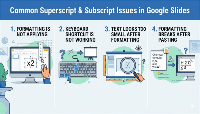 common superscript and subscript issues in google slides