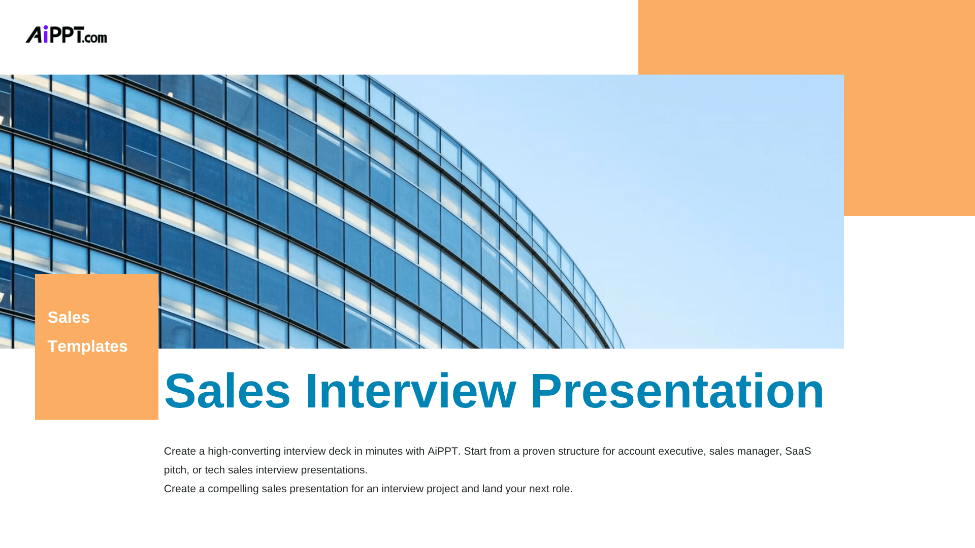 Create a high-converting interview deck in minutes with AiPPT. Start from a proven structure for account executive, sales manager, SaaS pitch, or tech sales interview presentations. Create a compelling sales presentation for an interview project and land your next role.