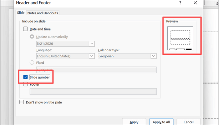 enable slide numbers