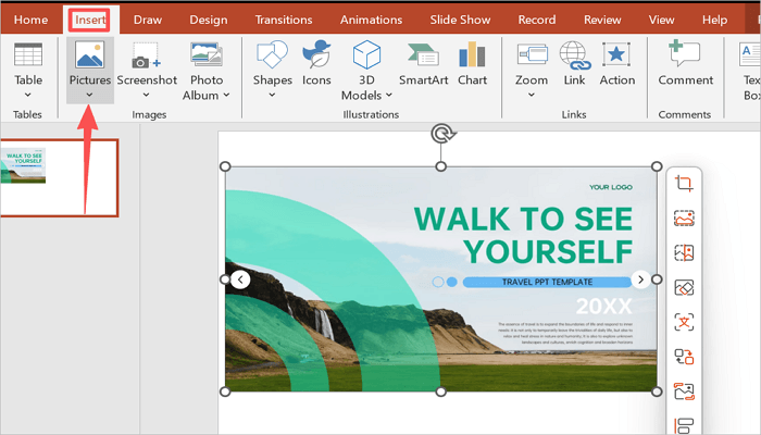 go to slide or insert picture