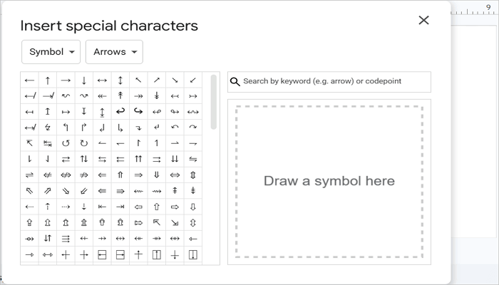 insert special character by navigation search sketch