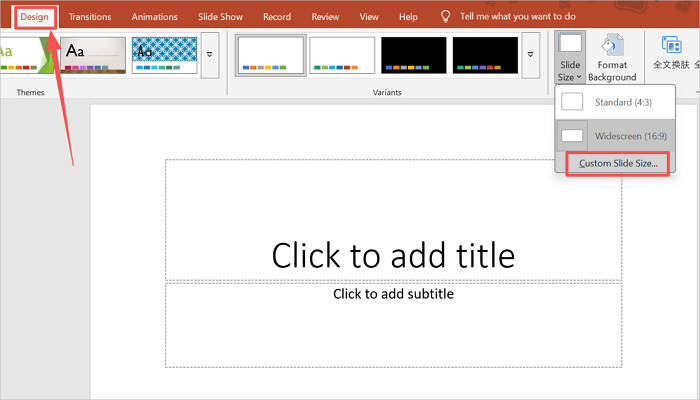 open custom slide size
