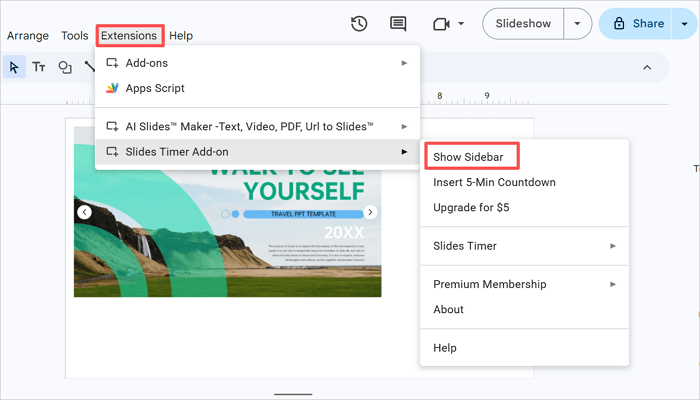 open extension timer