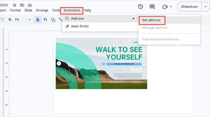 open presentation get addons