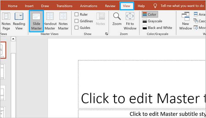 open slide master view