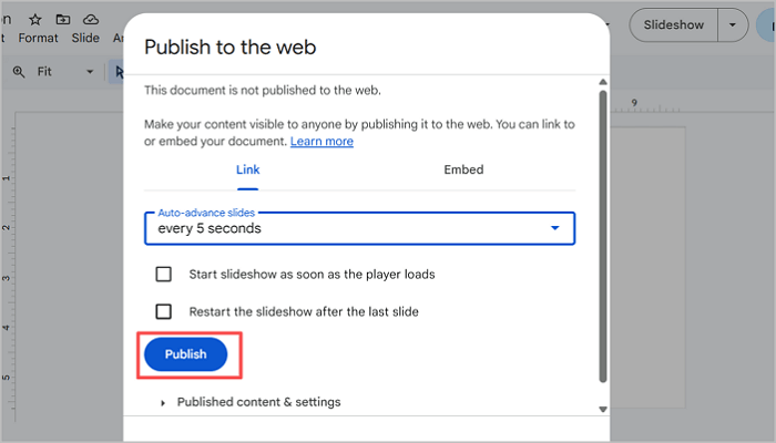 publish and copy link