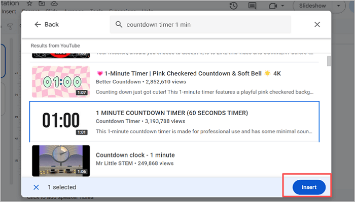 select video and click insert