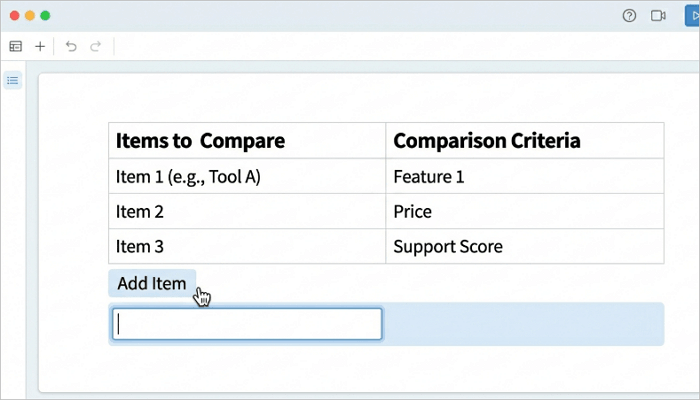 choose items and criteria
