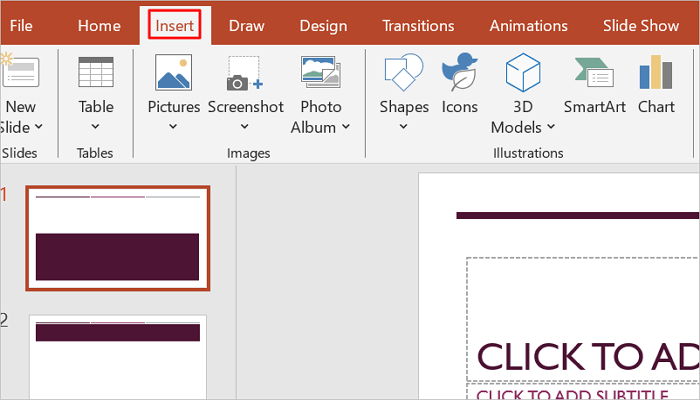 open the insert tab