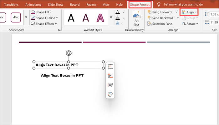 use align options