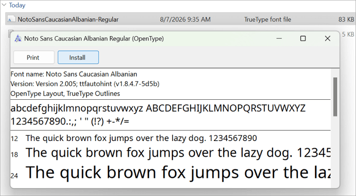 2 install font 1
