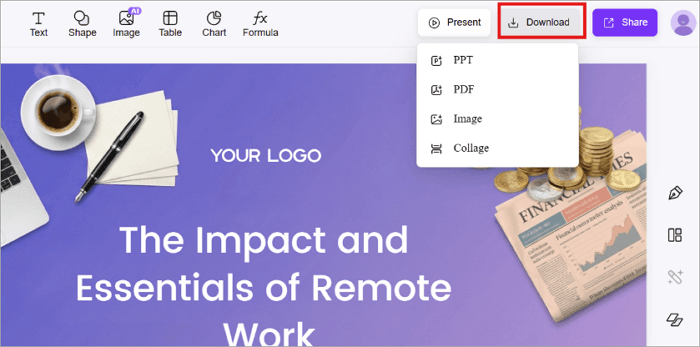 export customized slides