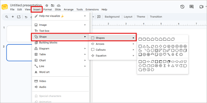 2 insert circles using shapes