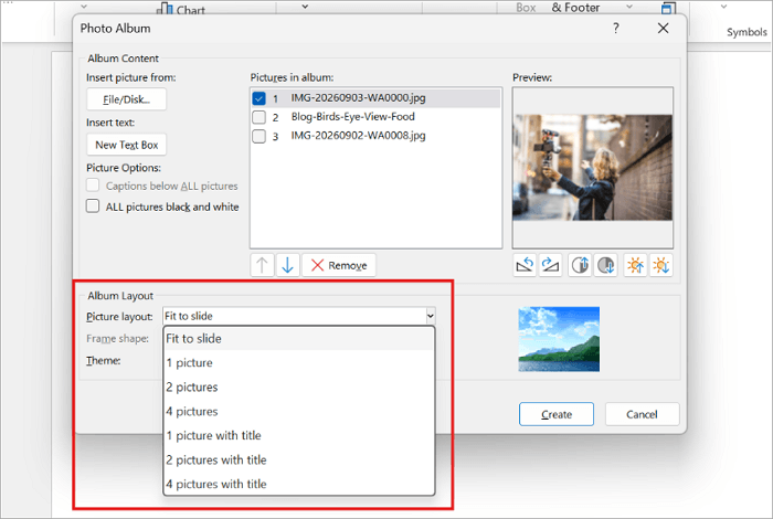 4 choose picture layout