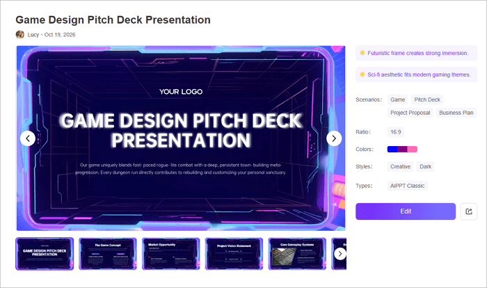 4 game design pitch deck